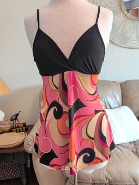 Y2K Wat Seal Medium Black & Pink Swirl Empire Waist Top